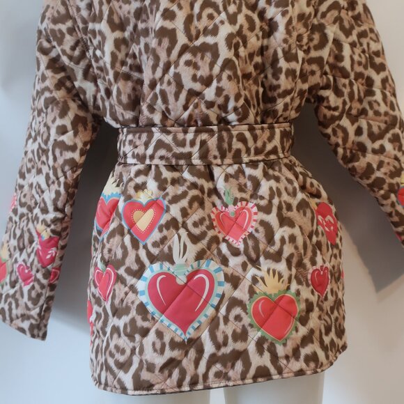 NWT Womens Tina Demel Leopard Hearts Belted Reversible Quilted Vest or Jacket 10 - Picture 9 of 16